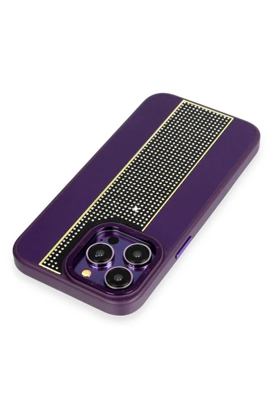 iPhone 15 Pro Kılıf HBC-160 Almera Taşlı Kapak - Derin Mor - Resim 3