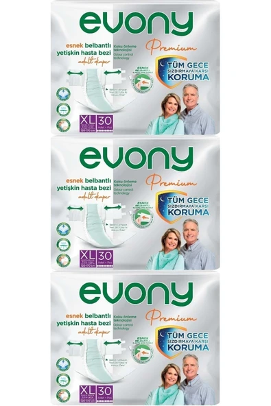 EVONY Premium Hasta Bezi Yetişkin Bel Bantlı Tekstil Yüzey Ekstra Büyük (XL) 90 Adet ürün görseli