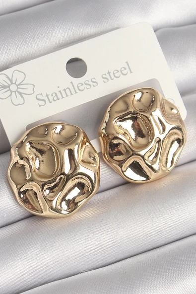 pilelistore Pirinç Gold Renk İşlemeli Daire Plaka Model Kadın Küpe - TJ-BKP10243