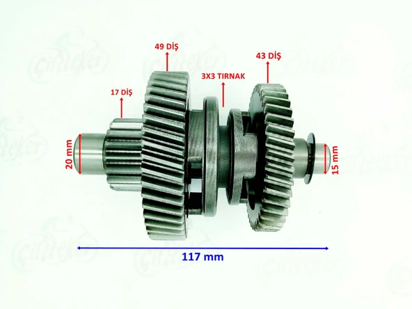 ATV MXU150 LX200 Şanzıman Geri Vites Yön Dişli Seti – 17/49/43 Diş 3x3 Tırnak - 2