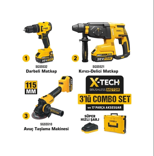 Sgs Combo Set 3 Parça Darbeli Matkap/kırıcı-delici Matkap/avuç Taslama Makinesi ürün görseli