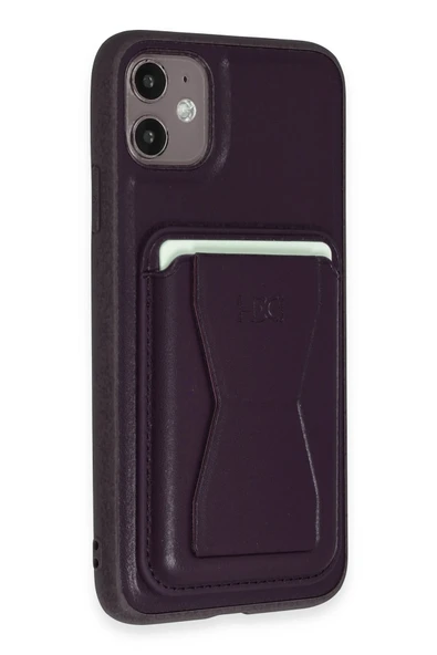 iPhone 11 Kılıf HD Deri Luxury Magnet Kartvizitli Kapak - Derin Mor ürün görseli 1