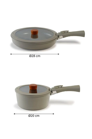 NEOFLAM Midas Gri 6 Parça Ayrılabilen Saplı İç İçe Geçebilen Tencere Tava Seti