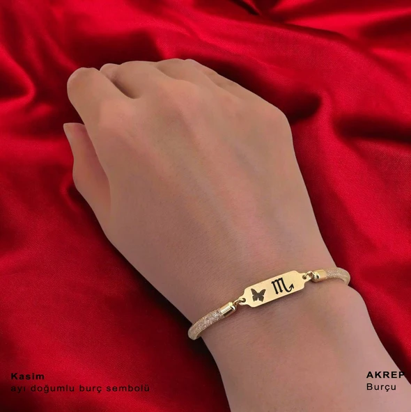 14 Ayar Altın Plakalı Doğum Ayına Özel Hasır Kordonlu Kelebek Motifli Hediye Bileklik-647 - Resim 2