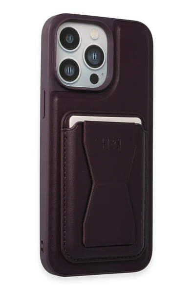 iPhone 14 Pro Max Kılıf HD Deri Luxury Magnet Kartvizitli Kapak - Derin Mor ürün görseli 1