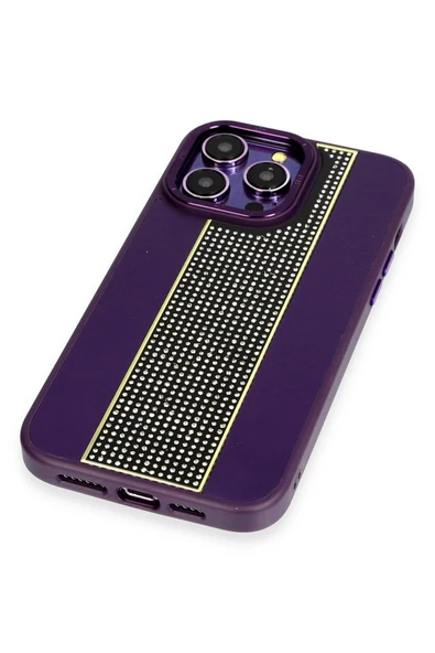 iPhone 15 Pro Kılıf HBC-160 Almera Taşlı Kapak - Derin Mor - Resim 8