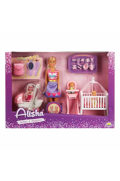 Alisha Beşikli, Mama Sandalyeli, Pusetli Bebek Bakım Seti – 29 cm Alisha Mother & Daughter Set - 7