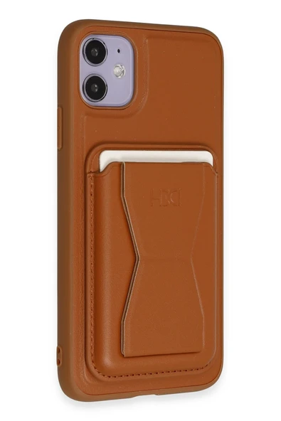 iPhone 11 Kılıf HD Deri Luxury Magnet Kartvizitli Kapak - Kahverengi ürün görseli 1