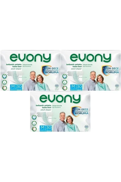 EVONY Hasta Bezi Yetişkin Bel Bantlı Tekstil Yüzey M Orta Boy 90 Adet (3PK*30) ürün görseli
