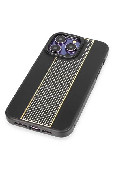 iPhone 15 Pro Kılıf HBC-160 Almera Taşlı Kapak - Siyah - Resim 7