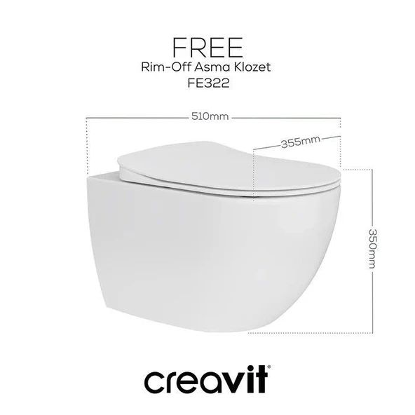 Creavit Free Rim-Off Kanalsız Asma Klozet 1.Kalite (FE322.02) + Duck TP Yavaş Kapanan Kapak 2'li Set - Resim 3