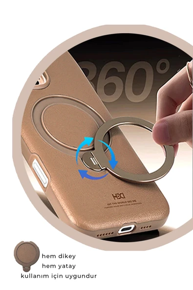 iPhone 16 Vapor Deri Magsafe Standlı Kılıf - Gold - Resim 10