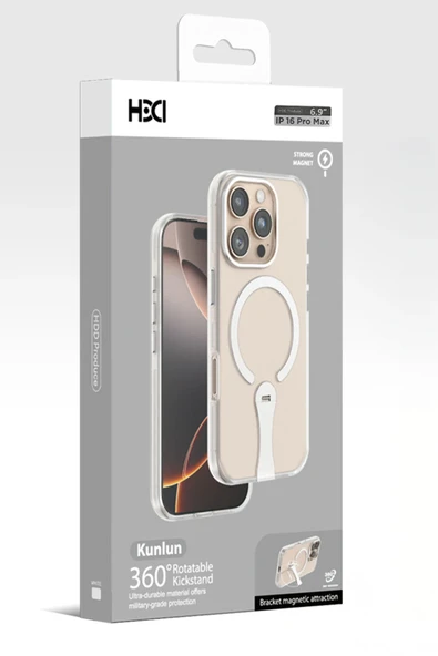 Apple iPhone 16 HBC-354 Kunlun Standlı Magsafe Kapak - Çöl Titanyum - Resim 7