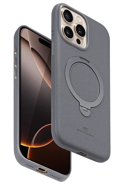 iPhone 15 Pro Max Vapor Deri Magsafe Standlı Kılıf - Titan Gri ürün görseli 1