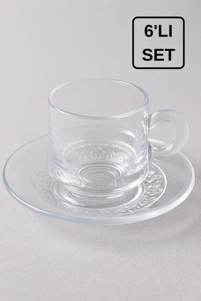 12 Parça 6 Kişilik Cam Kahve Fincan Seti , Modern Hediyelik Fincan Takımı Motifli - Resim 3