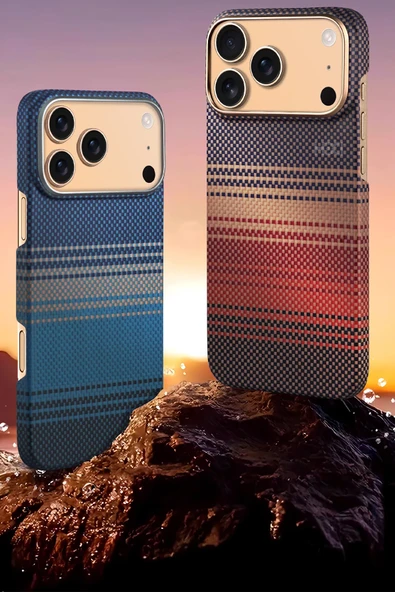 Apple iPhone 17 Pro HBC-350 Ruaha Kevlar Magsafe Kapak - Gün Batımı - Resim 4