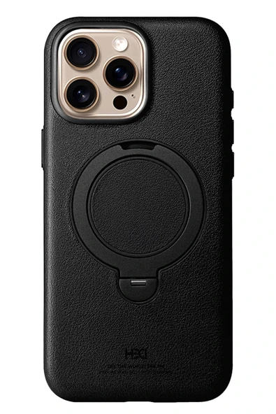 iPhone 15 Pro Max Vapor Deri Magsafe Standlı Kılıf - Siyah - Resim 2