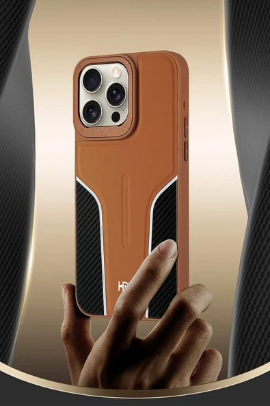 iPhone 16 Pro HBC-264 Lambor Karbon Fiber Sport Kapak - Siyah - Resim 3