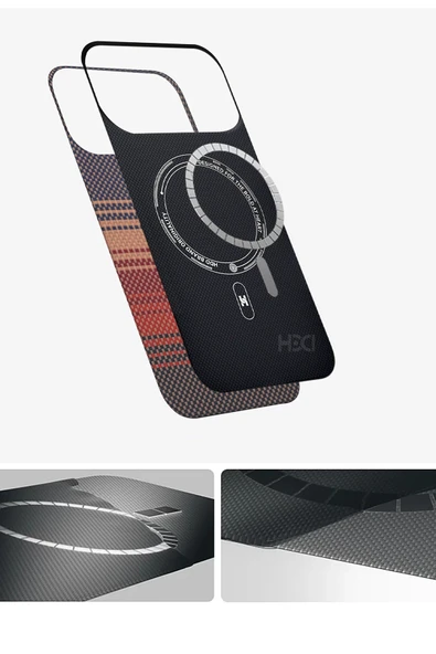 Apple iPhone 17 Pro HBC-350 Ruaha Kevlar Magsafe Kapak - Gün Batımı - Resim 6