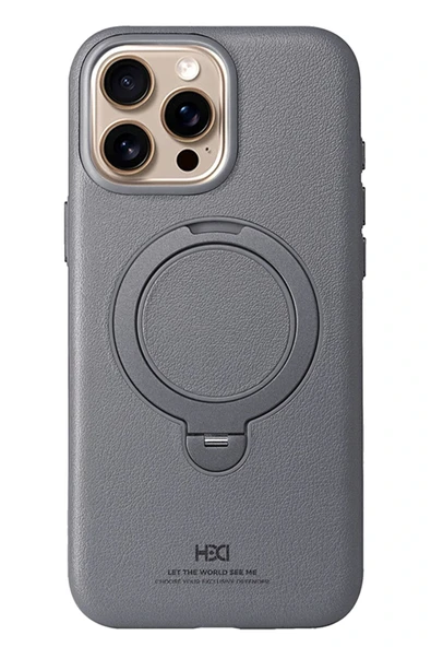 iPhone 15 Pro Max Vapor Deri Magsafe Standlı Kılıf - Titan Gri - Resim 7