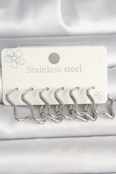 pilelistore 316L Çelik Gümüş Renk Yıldız Model Kadın Küpe Seti - TJ-BKP10351