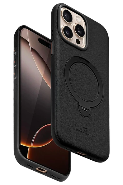 iPhone 15 Pro Max Vapor Deri Magsafe Standlı Kılıf - Siyah ürün görseli 1