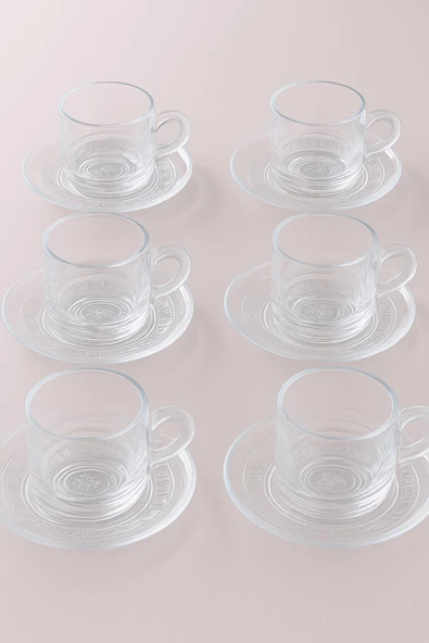 12 Parça 6 Kişilik Cam Kahve Fincan Seti , Modern Hediyelik Fincan Takımı Motifli - Resim 2