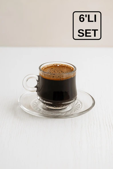 12 Parça 6 Kişilik Cam Kahve Fincan Seti , Modern Hediyelik Fincan Takımı Motifli ürün görseli 1