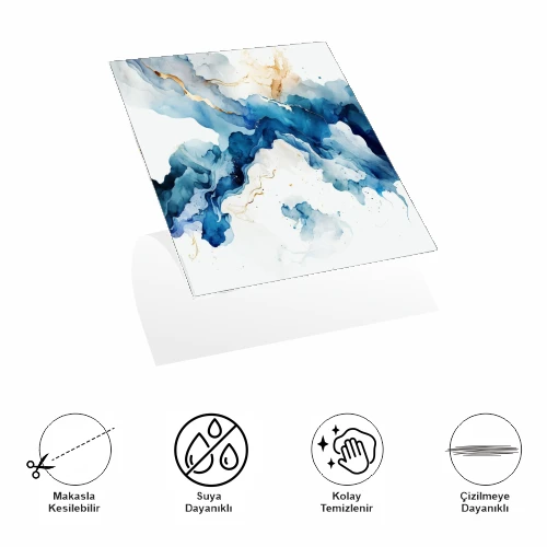 Decohandy 30x30 Cm Pvc Duvar Karosu 4'lü Paket - Mavi Desen - 3