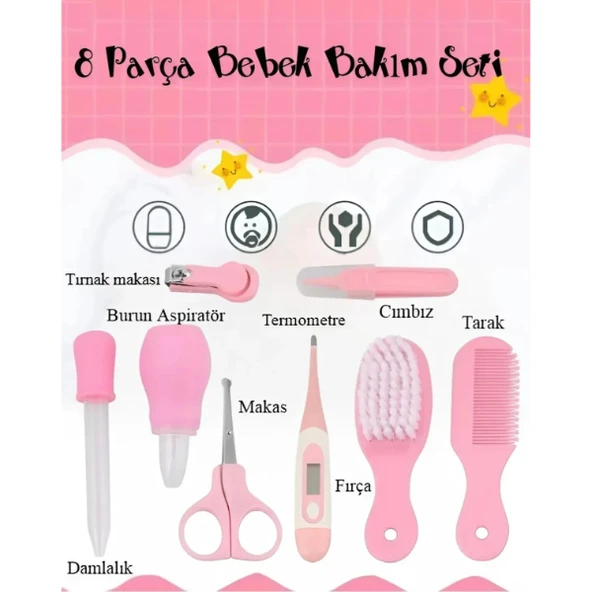 8 Parça Bebek Bakım Seti Pembe Renk ürün görseli