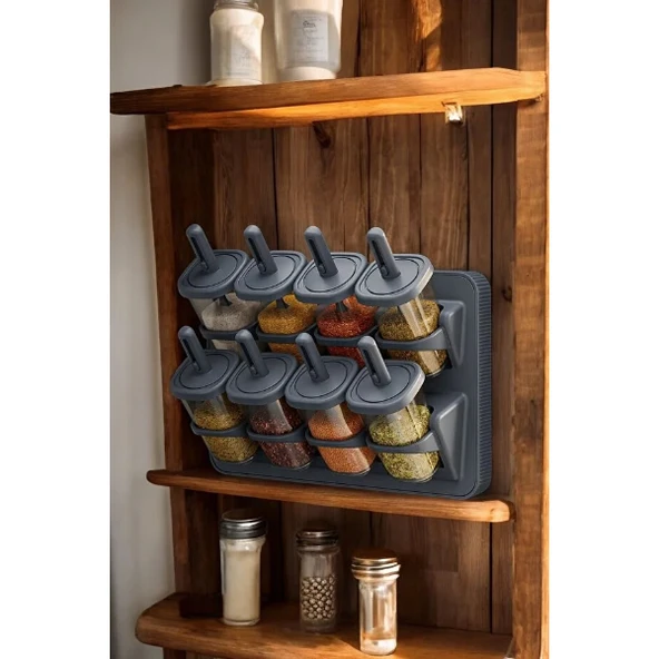 8'li Standlı Kaşıklı Baharatlık Seti - Resim 2