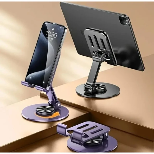 Mor 360° Dönebilir Kompakt Masaüstü Metal Telefon Tutucu - 3