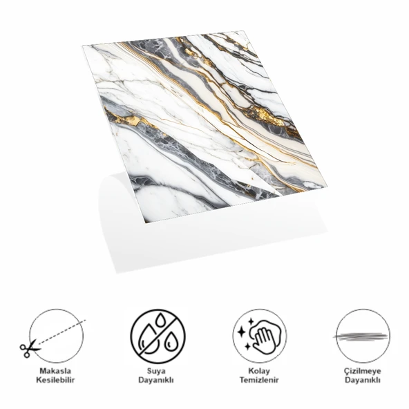 DecoHandy Pvc Yapışkanlı Yer Karosu 30x30cm 4'Lü Paket - Beyaz İnci 0,36m2 - 2