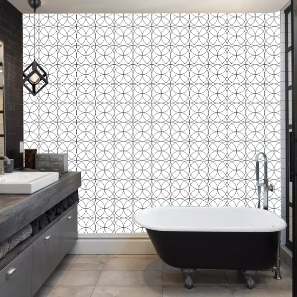 DecoHandy  Pvc Duvar Karosu 30x30cm 4'lü Paket - Siyah Daire Geometrik Desen  0,36m2 - 3