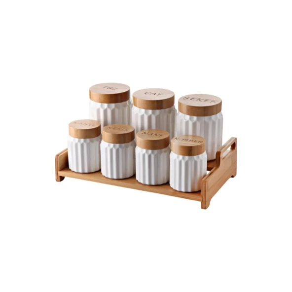 7'li Bambu Kapak Standlı Baharat Seti - Resim 2