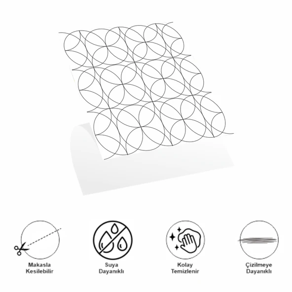 DecoHandy  Pvc Duvar Karosu 30x30cm 4'lü Paket - Siyah Daire Geometrik Desen  0,36m2 - 2