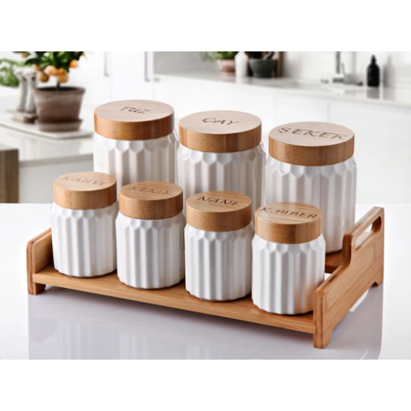 7'li Bambu Kapak Standlı Baharat Seti ürün görseli