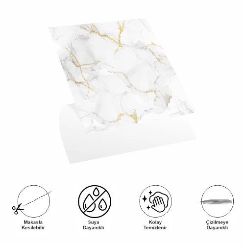 DecoHandy  Pvc Yer Karosu 30x30cm 4'lü Paket - Mermer Desenli Beyaz  0,36m2 - 2