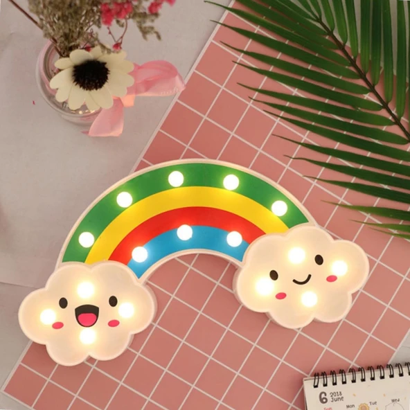 Gülen Bulutlu Gökkuşağı LED Gece Lambası - Resim 4