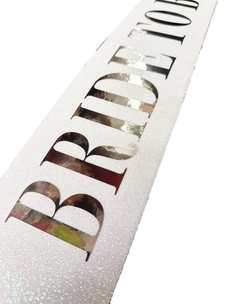 Beyaz Gümüş Bride To Be Simli Kuşak Kemer 10 cm - Resim 3