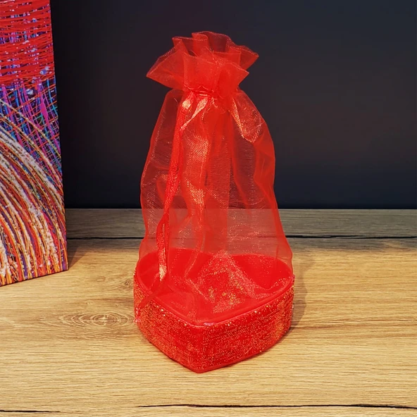 Kırmızı Kalpli Tül Kese ürün görseli