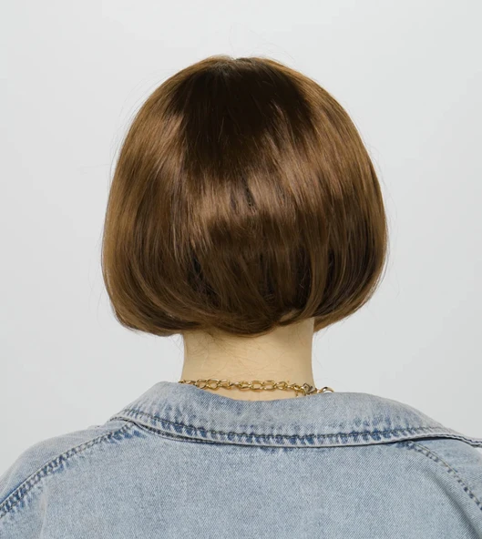 Kısa Küt Parti Peruğu Kahve - Resim 3