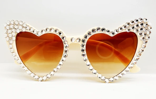 Krem Taşlı Kalp Gelin Gözlüğü - 3