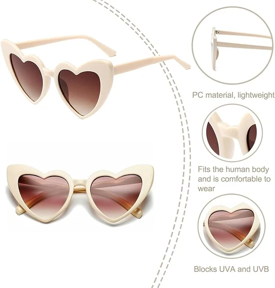 Krem  Renk Kalp Şekilli Parti Gözlüğü - Resim 3