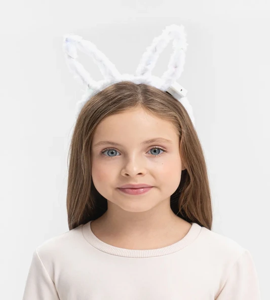Led Işıklı Peluş Tavşan Kulak Taç Beyaz ürün görseli