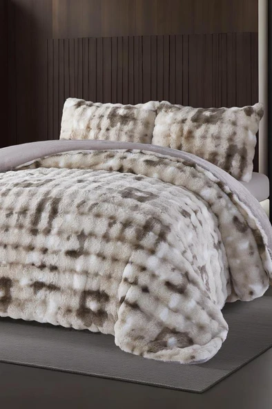 Alvina Dama Tavşan Tüyü Çift Kişilik Yatak Örtüsü 220x240 Cm Kahve