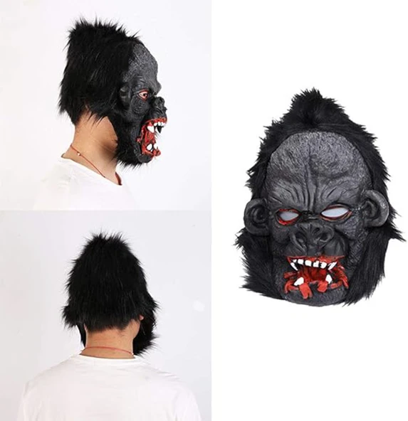 Lateks Goril Maskesi Siyah Saçlı 2 No - Resim 3