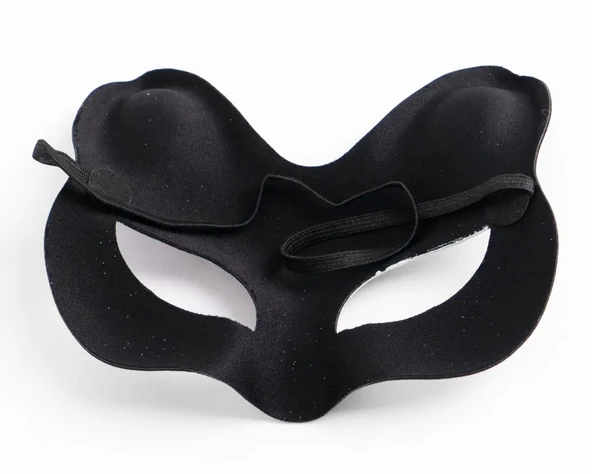 Siyah Süet Gümüş Mavi Simli Kedi Maskesi - Resim 3