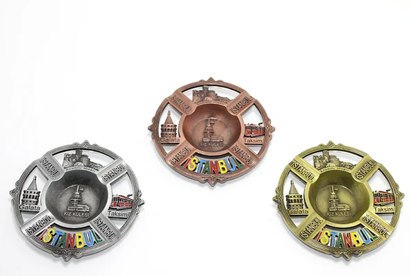 İstanbul Temalı Yöresel Metal Küllük Yuvarlak ürün görseli