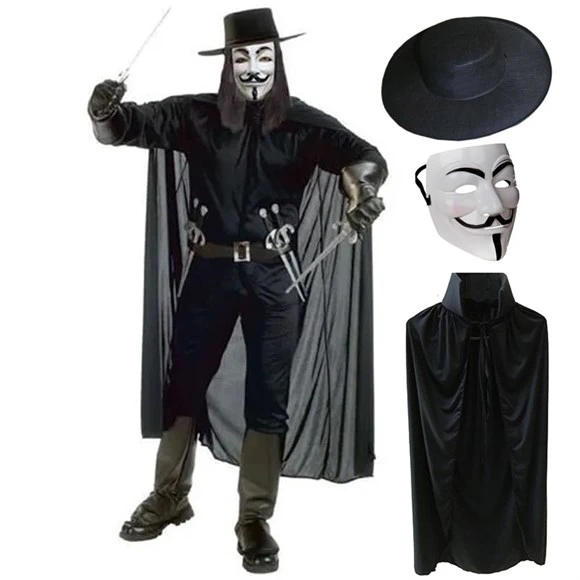 V For Vendetta Maskesi Şapka Pelerin Seti ürün görseli